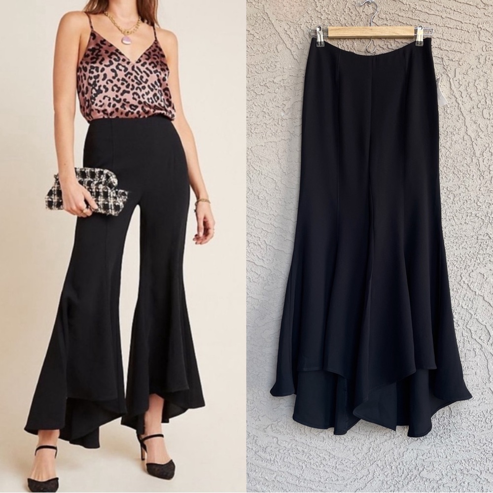 ANTHROPOLOGIE NWT Black Wide Leg Flowy Flounce Flare Pants Zinnia Trousers - Picture 4 of 13